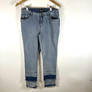 AZI New York Womens Jeans Size 6‎ Stretch Demin Patchwork  Frilled Bottoms Crop